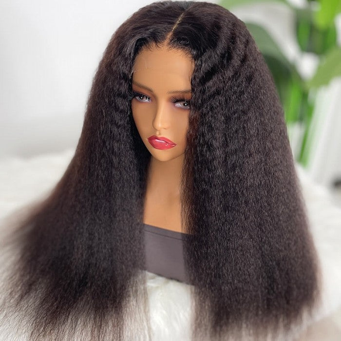 Natural Black 13x4 Lace Frontal Wigs Yaki Straight Human Hair Wigs-Zlike