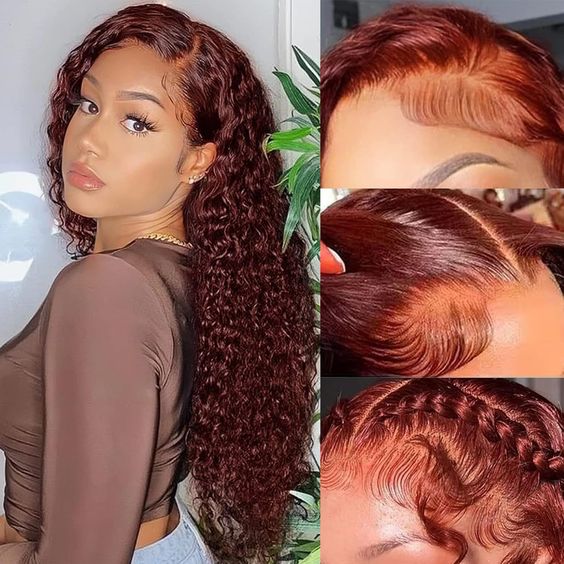 [BOGO] #33 Reddish Brown Water Wave Lace Front Human Hair Wigs With Baby Hair For Women