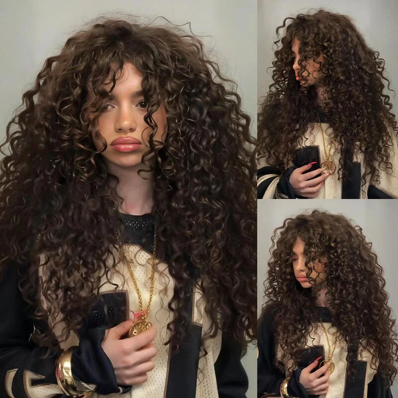 Zlike Bouncy Spiral Loose Curls Wigs 300% Density Human Hair Transparent Lace Front Wigs For Women