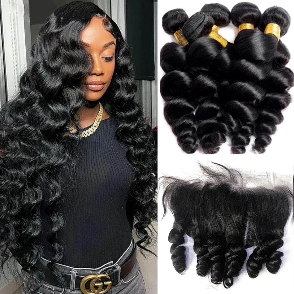 Loose Wave 3 Bundles 13x4 Lace Frontal Unprocessed Human Virgin