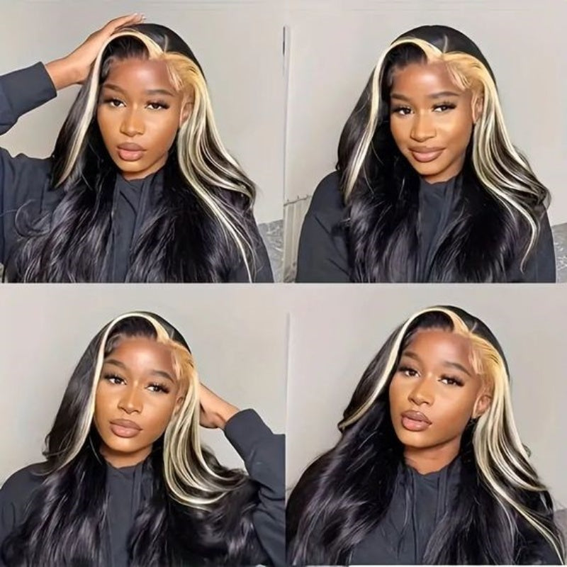 #1B/613 Highlight Blonde Skunk Stripe Body Wave Lace Front Human Hair Wigs-Zlike