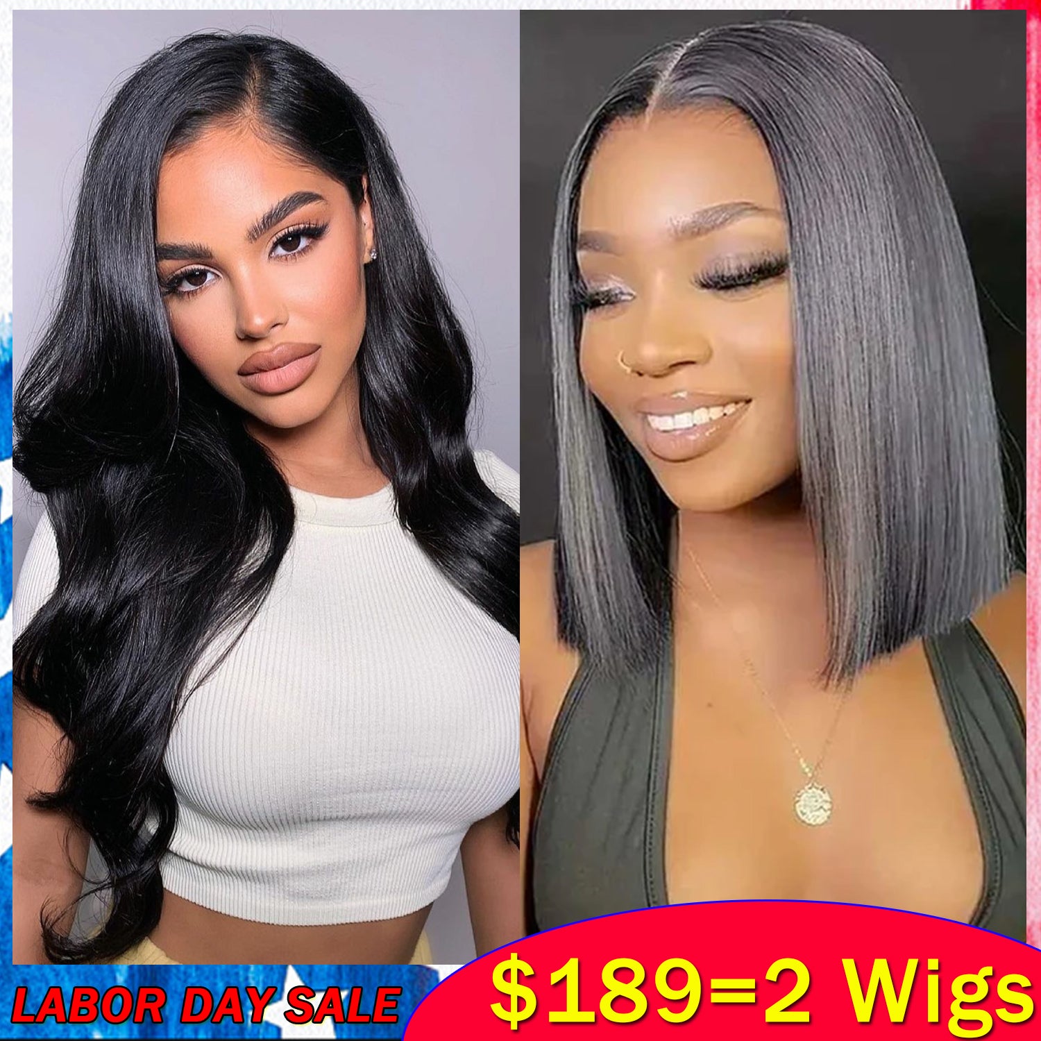 $189=2 Wigs | Body Wave Natural Color Human Hair 4X4 Lace Closure Wig + 12Inch PreCut Lace Bob Wigs Pre Plucked Flash Sale