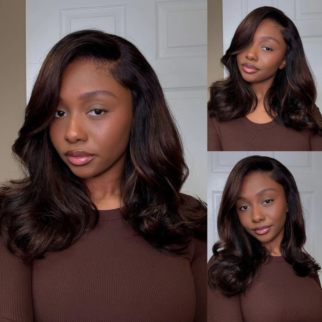 Balayage Brown Highlight Human Hair Wig with Natural Color Blend and Dimensional Shine