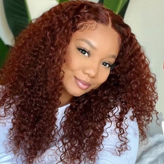 #33 Reddish Brown Curly Human Hair Wigs 4x4 5x5 Lace Closure Wigs For Women