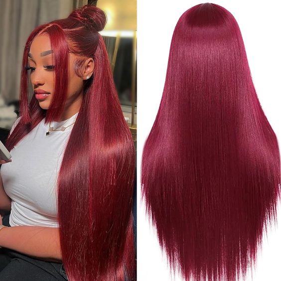 [BOGO] 99J Burgundy Ready Go Glueless Straight Transparent Lace Closure Wig Pre Cut Human Hair Wigs