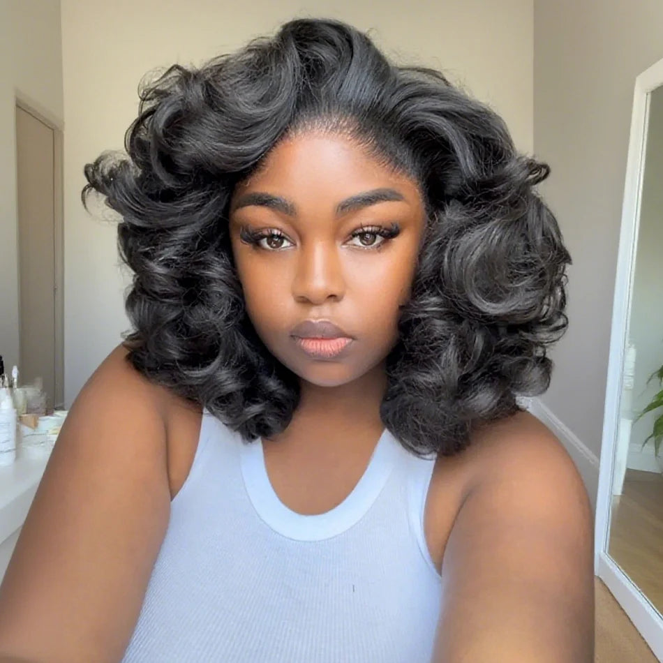 Zlike 300% Density Rose Wave Glueless Lace Wig Human Hair Ultra Full Bouncy Wigs