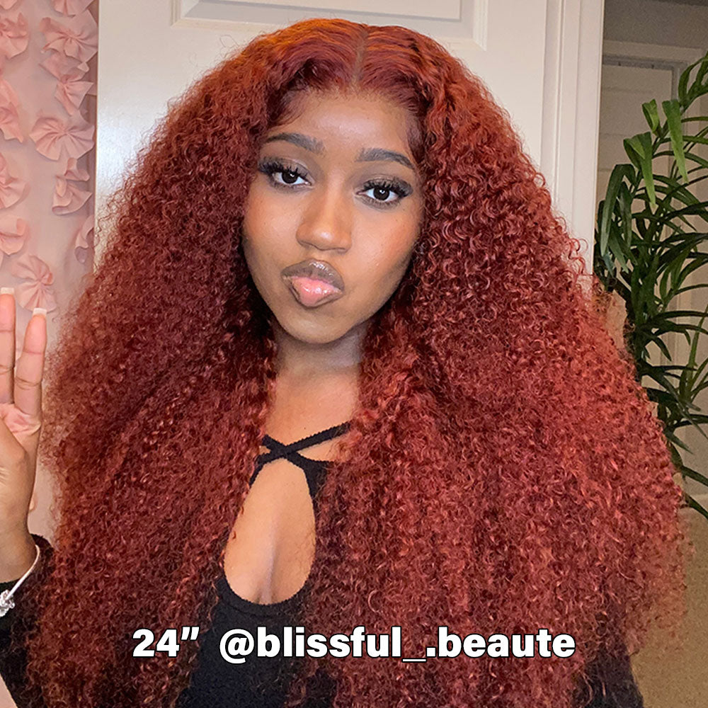 Reddish Brown #33 Kinky Curly Human Hair Lace Front Wigs For Women