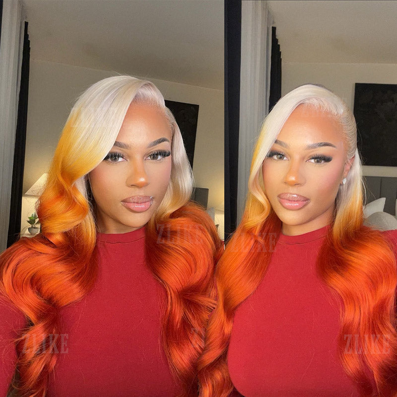 [Aicrelery] 613 Blonde Ombre Highlight Ginger Orange 13x4 HD Lace Front Human Hair Wigs