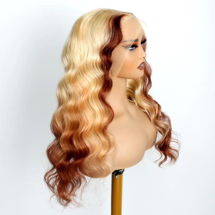 Zlike 613 Blonde Wig With Brown Highlight Body Wave Lace Front Wigs