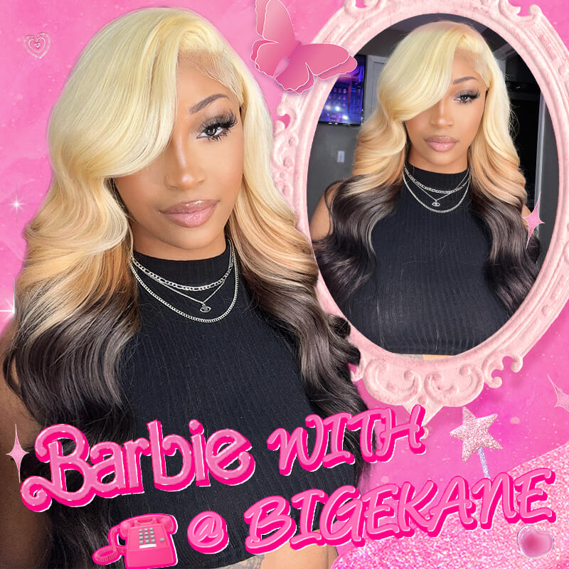 Blonde Black Lace Front Wig 613 Blonde Colored Body Wave Human Hair Wigs Pre Plucked