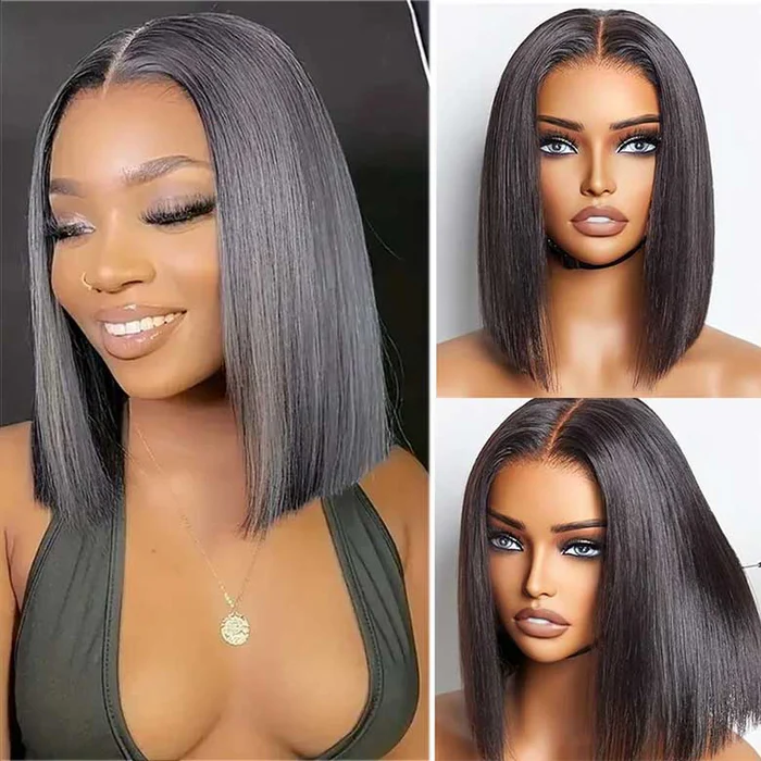 $189=2 Wigs | Body Wave Natural Color Human Hair 4X4 Lace Closure Wig + 12Inch PreCut Lace Bob Wigs Pre Plucked Flash Sale