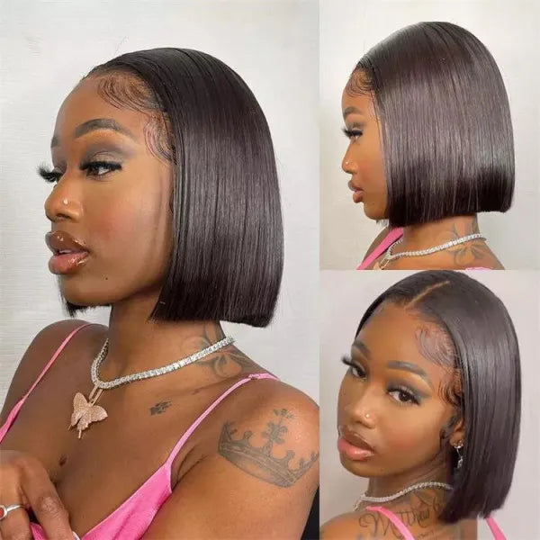 Straight Bob Wigs Transparent Lace Front Short Bob 100% Human Hair Wigs With Baby Hair