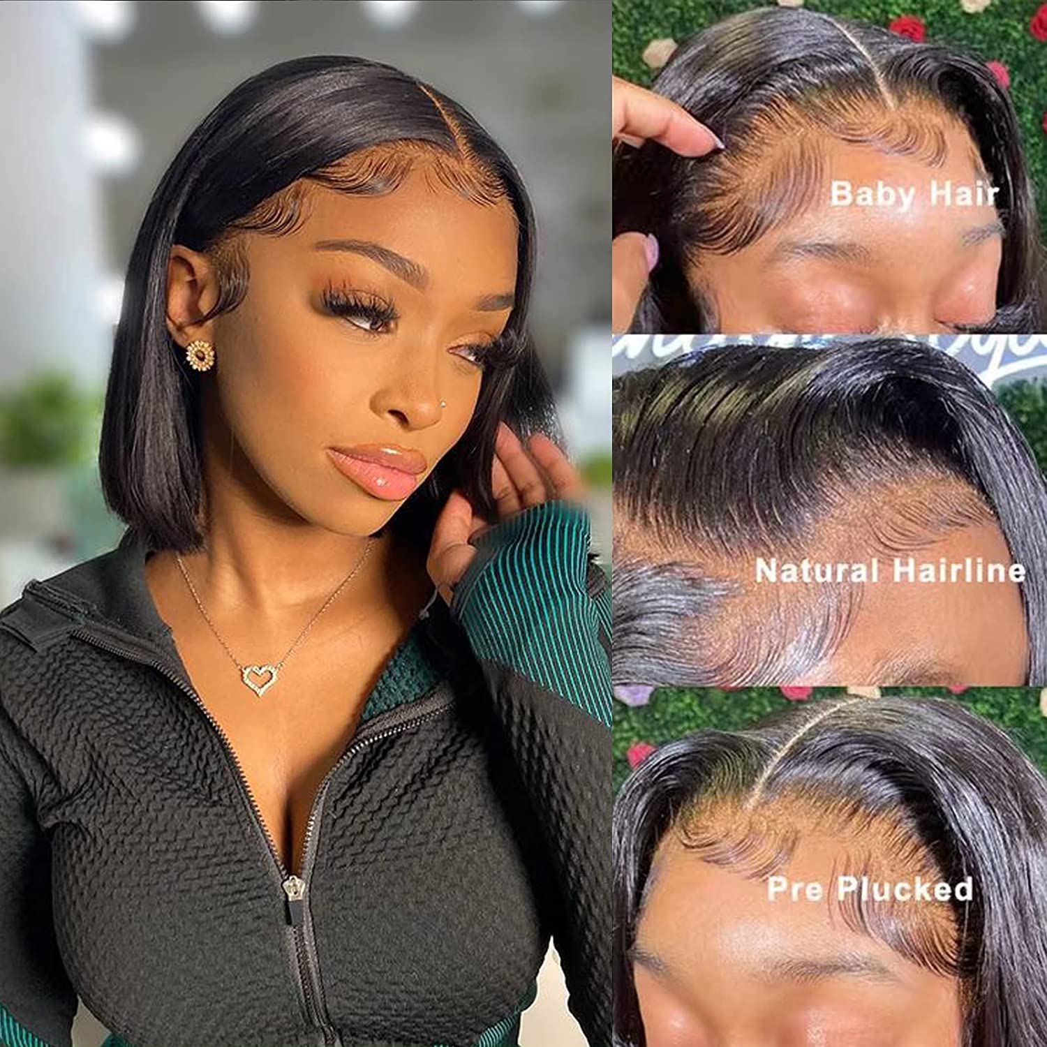 Zlike Yaki Straight Bob Pre Cut Lace Closure Wigs Human Hair Put On and Go Glueless wigs