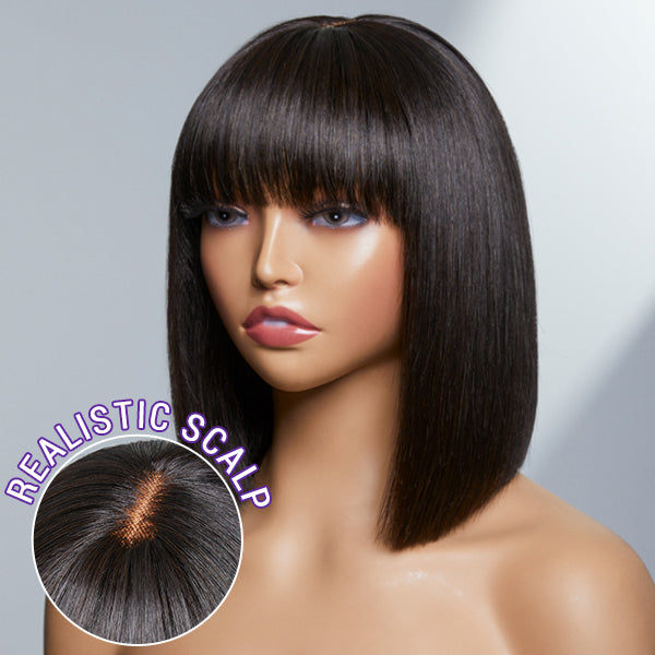 Straight Short Bob Wig Glueless Human Wigs Bangs