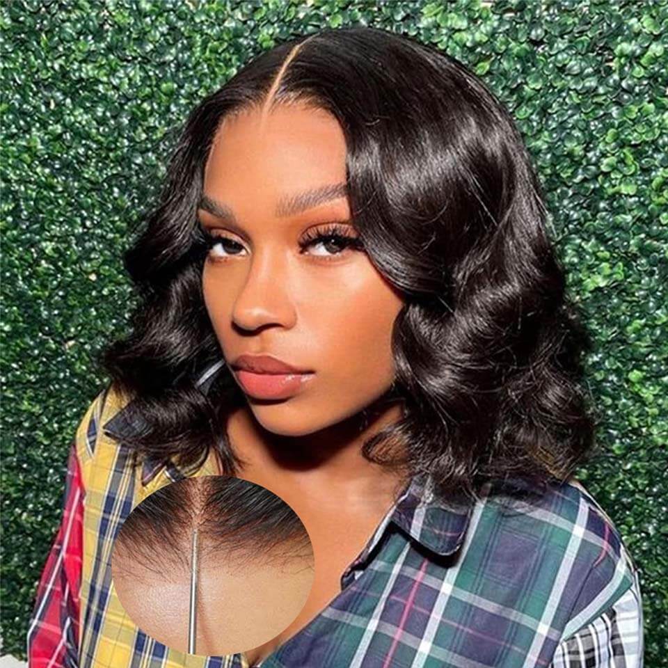 Pre Cut Glueless Short Bob Body Wave HD Lace Closure Wigs 100% Human Hair Wigs