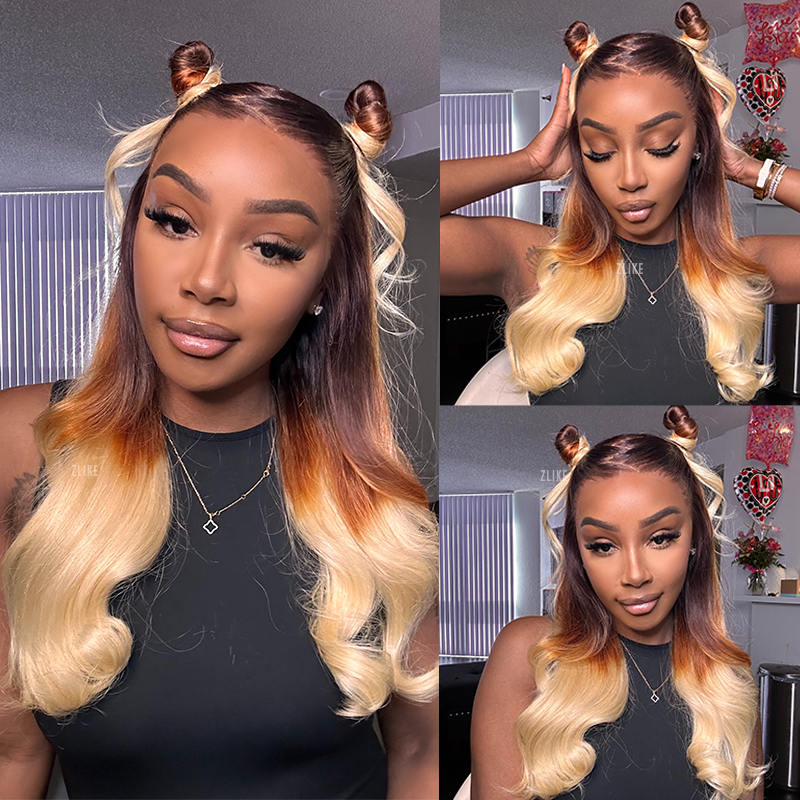 Brown Ombre Wig 613 Blonde Bone Straight 13x4 Lace Front Wig Pre Plucked Human Hair Wigs