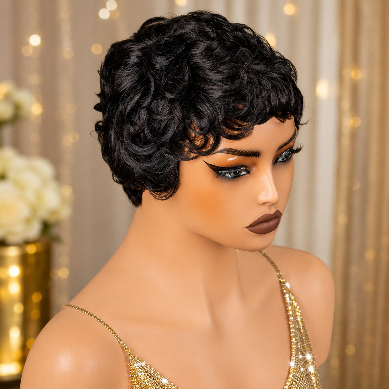 Zlike Pixie Cut Pre-Styled Human Hair Wig Short Curly Machine Made Wig Beginner Friendly