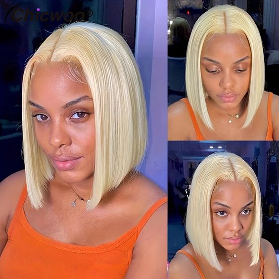 $129/2 Wigs |  8Inch 613 Blonde Straight Bob 4X4 Lace Closure Wig + U Part Glueless Wear & Go Kinky Curly Wig