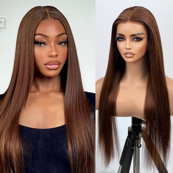 Chocolate Brown #4 Silky Straight 13x4 Lace Frontal Wigs For Women-Zlike