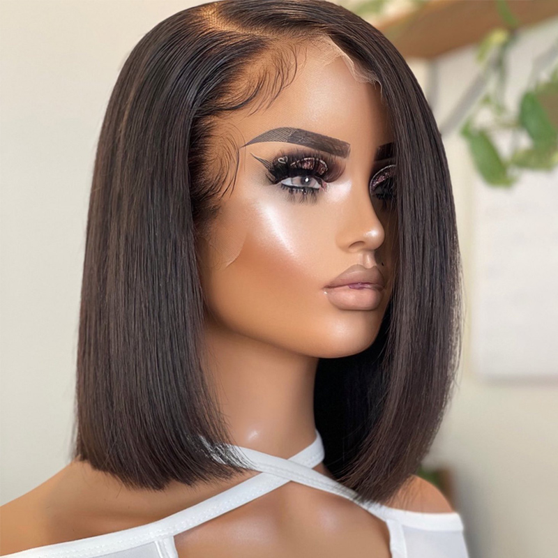 Pre Plucked Straight Transparent Lace Front Wig Short Bob Human Hair Wigs Natural Hairline