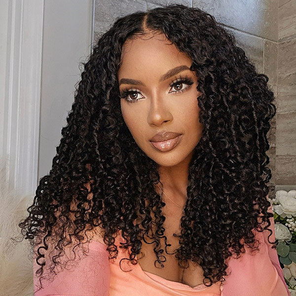 Zlike Burmese Curly Glueless Half Wigs Natural Look Easy Install With Elastic Drawstring 100% Human Hair