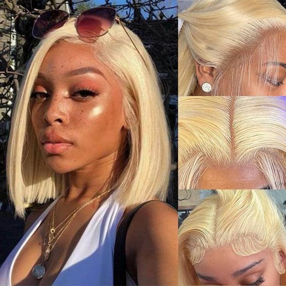 $129/2 Wigs |  8Inch 613 Blonde Straight Bob 4X4 Lace Closure Wig + U Part Glueless Wear & Go Kinky Curly Wig