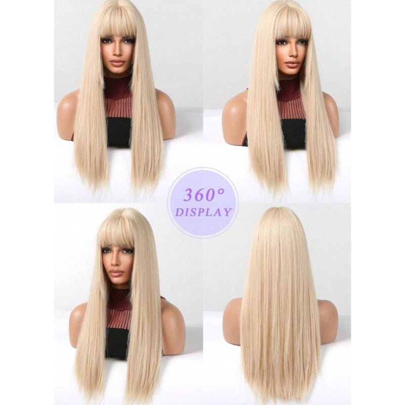 613 Blonde Straight Top Lace Wig With Bangs Natural Color Straight Glueless Human Hair Wigs