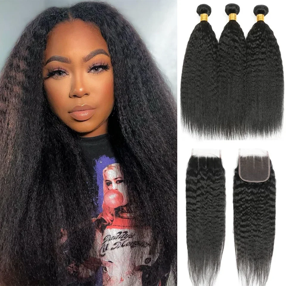 Yaki Straight Hair 4 Bundles With 4x4 Lace Closure Human Hair Extensions-Zlike