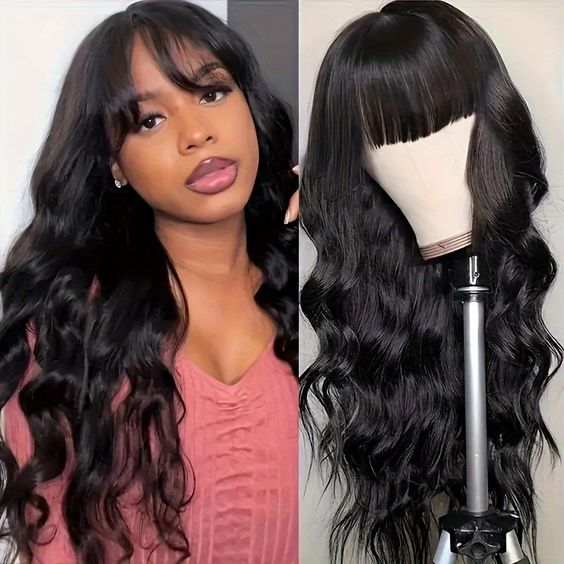 Ready To Go Glueless Body Wave Transparent Top Lace Wig Pre Bleached Human Hair Wigs With Bangs