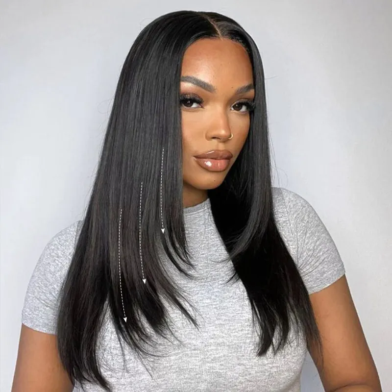 Zlike Super Natural Hairline Silky Straight Glueless 13x4 Frontal Lace Wigs Layered Cut Human Hair Pre-Cut Lace