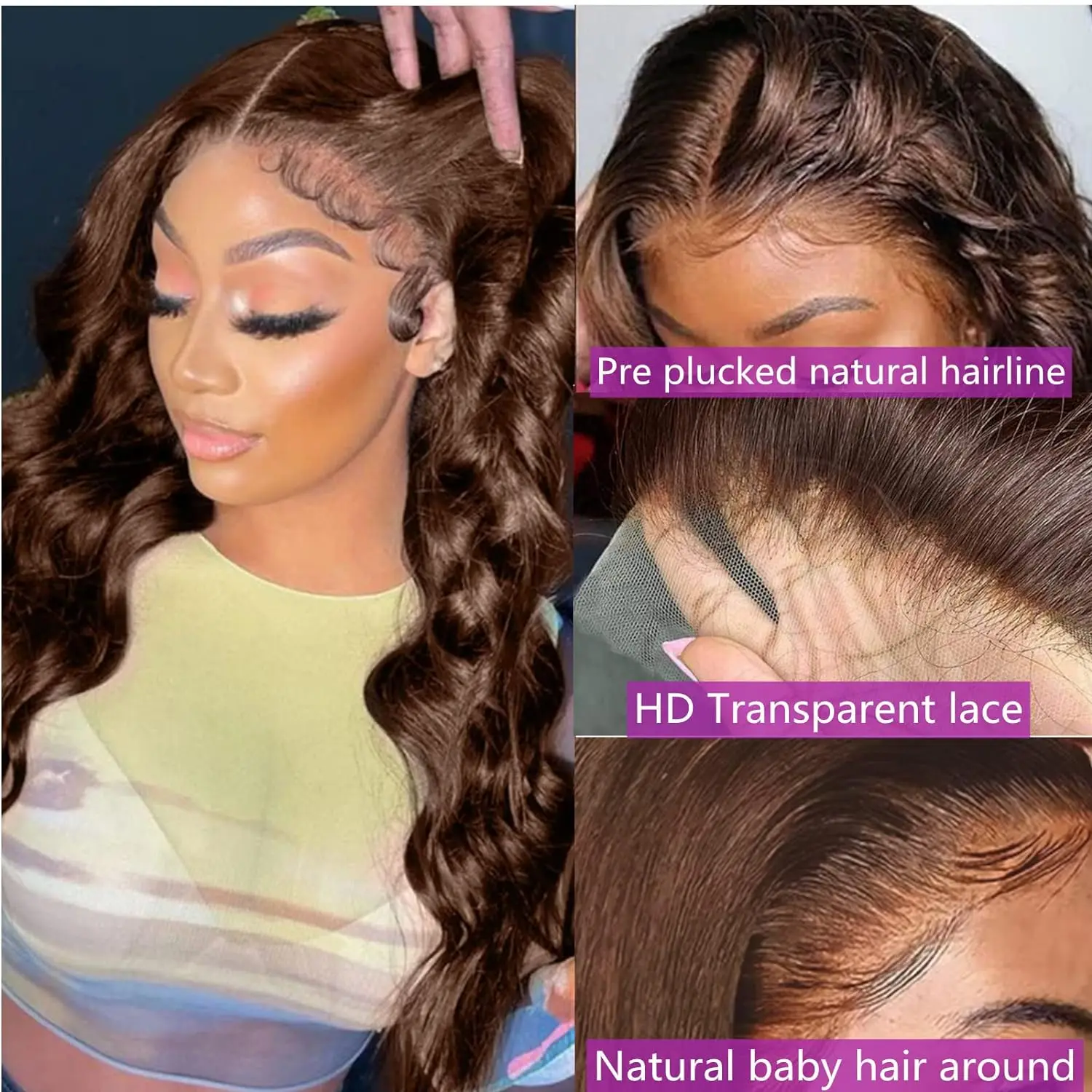 #4 Chocolate Brown Body Wave Wig Lace Front Wigs With Baby Hair-Zlike