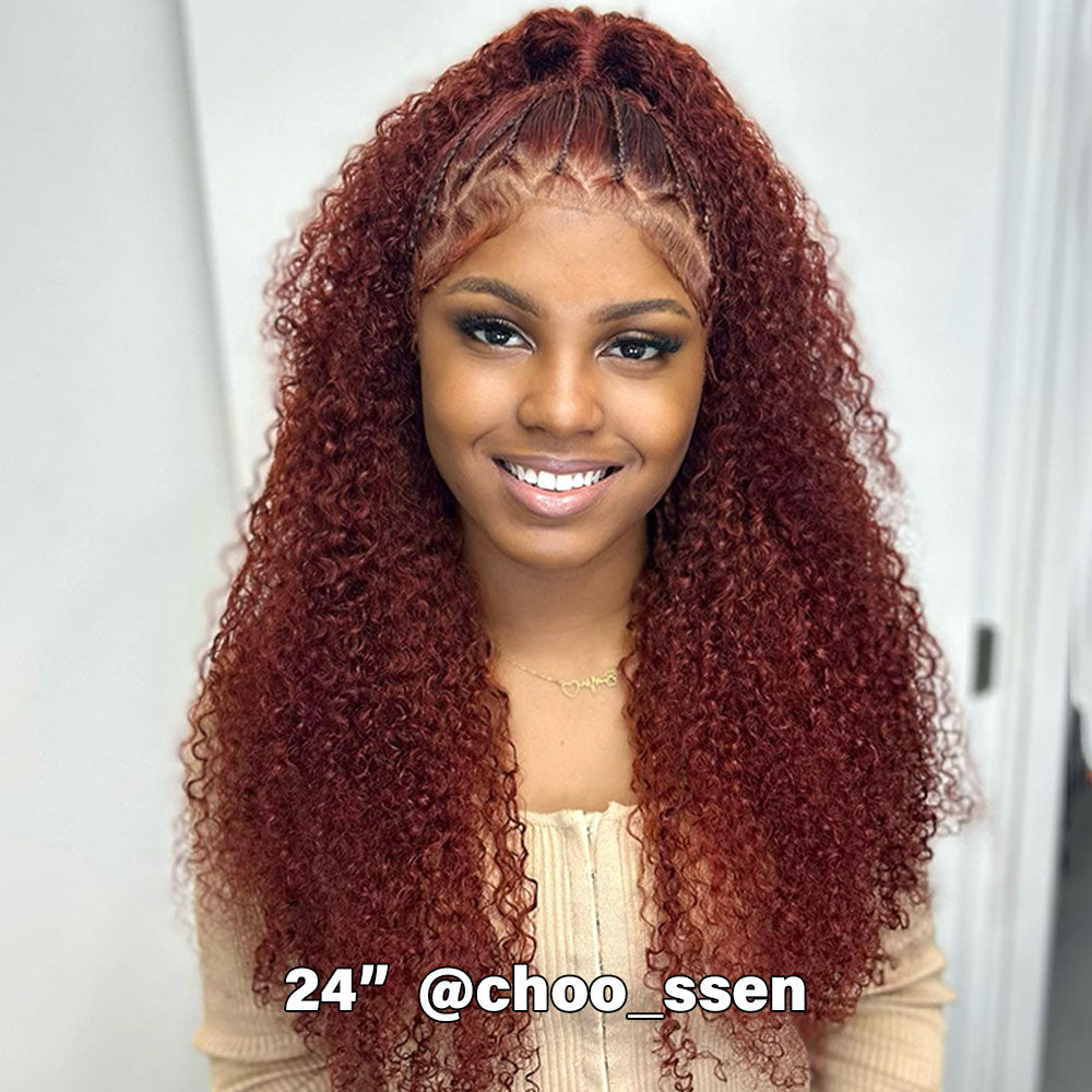 [Aicrelery] Reddish Brown #33 Curly 13x4 Lace Frontal Wig 100% Virgin Human Hair Wigs For Women