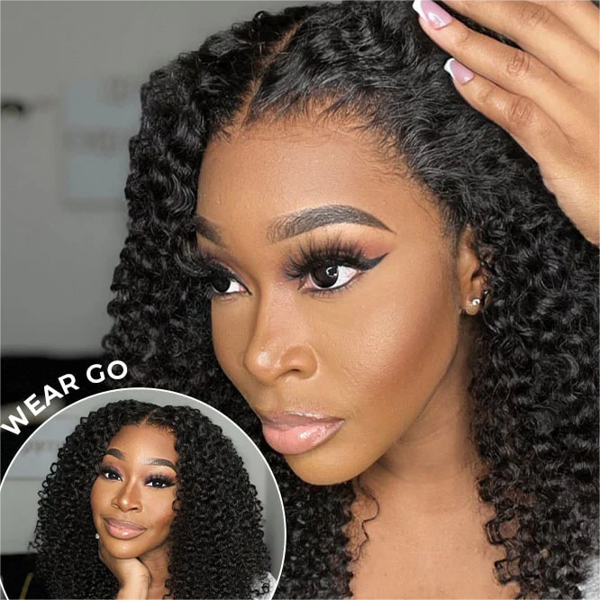 Kinky Curly Glueless Lace Wig Pre Cut Wear Go Human Hair Lace Closure Wigs With Baby Hair