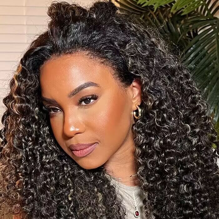 Zlike 4C Edge Curly Wigs Highlight Blonde Pre Cut Lace Front Human Hair Wigs 250% Density Pull To Wear Wigs