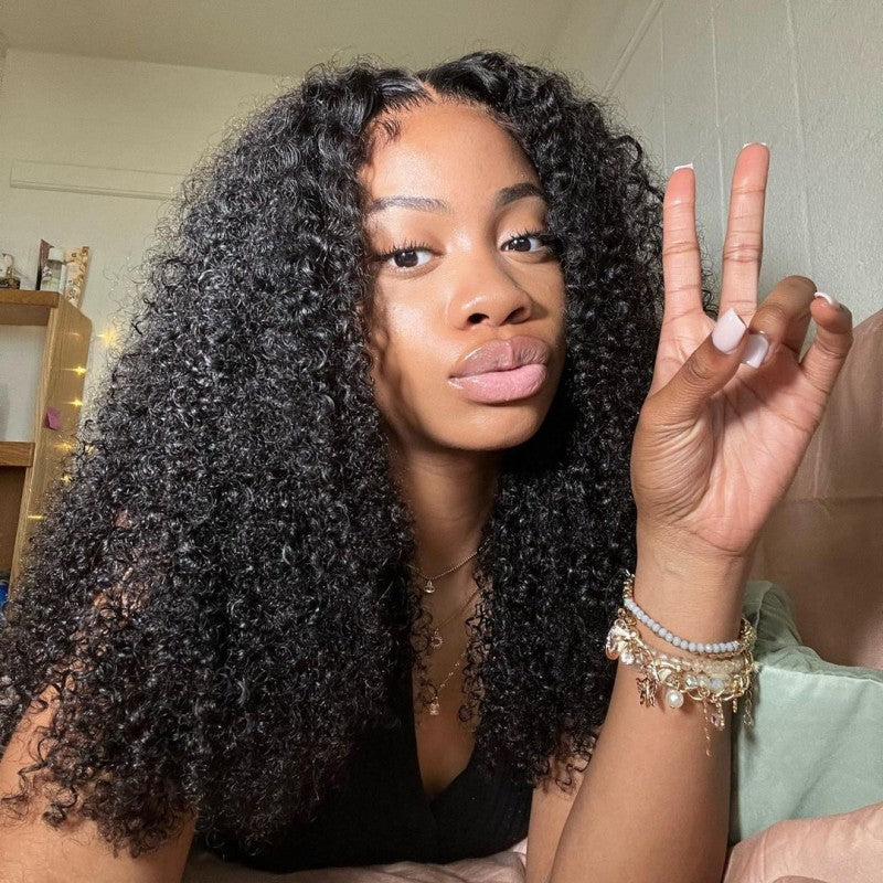 Put On and Go Glueless Kinky Curly Wigs Pre Plucked HD Lace Closure Wig