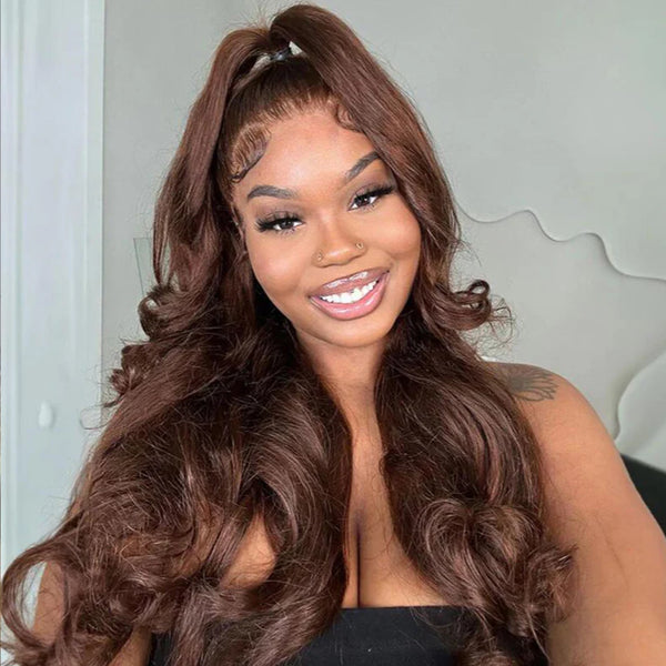 Zlike Hair #4 Chocolate Brown Body Wave Wig Lace Front Wigs With Baby Hair-Zlike