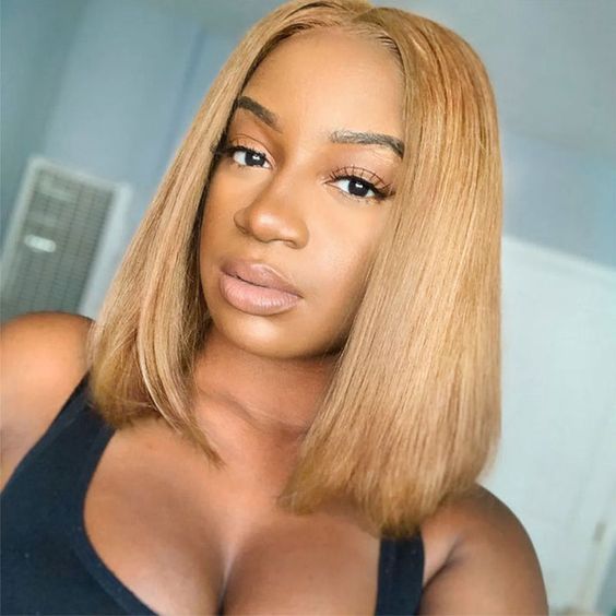 Zlike Short Honey #27 Blonde Bob Wig With Baby Hair Honey Brown Straight Human Hair Wigs