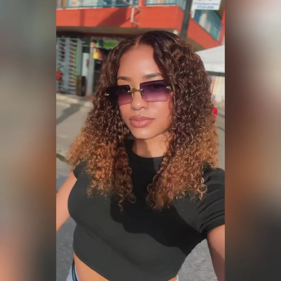 Zlike 250% Density Exotic Pixie Curly T1B/4/30# Ombre Brown Colored Glueless Lace Wig Ready To Wear