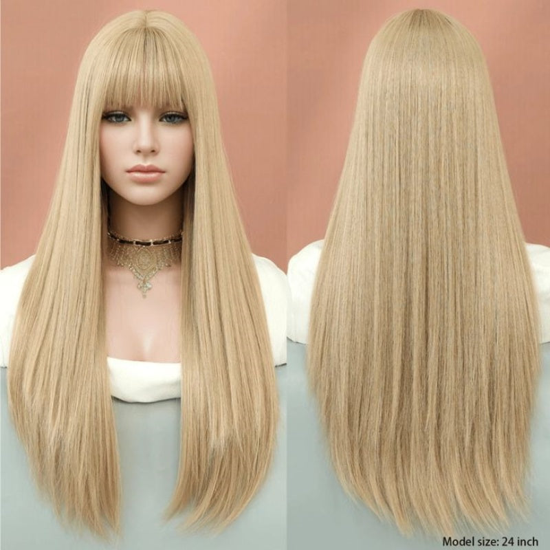 613 Blonde Straight Top Lace Wig With Bangs Natural Color Straight Glueless Human Hair Wigs