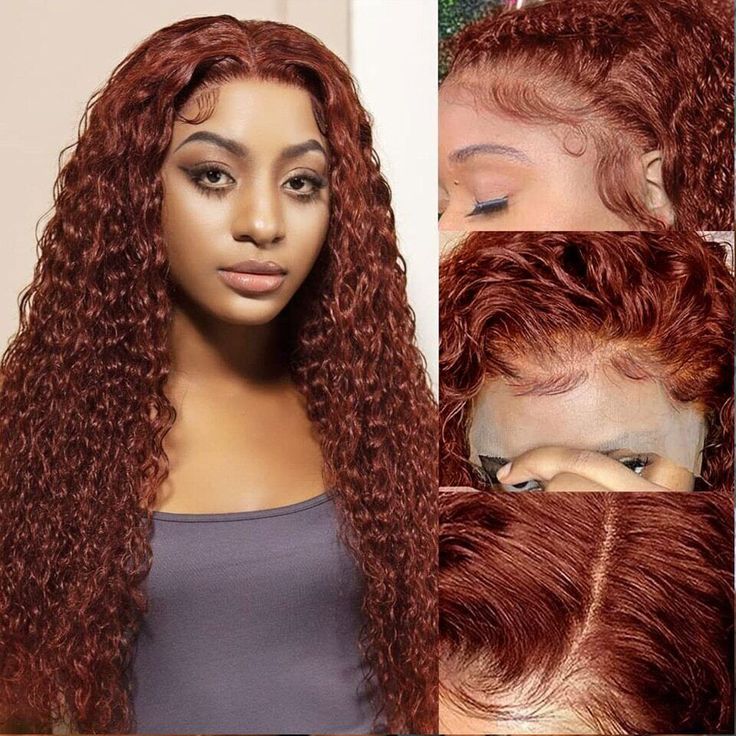 Water Wave Transparent Lace Front Wig Reddish Brown Human Hair Wigs With Baby Hiar