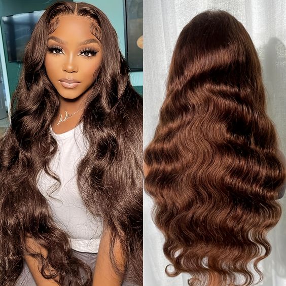 [BOGO] #4 Chocolate Brown Body Wave Lace Front Wig Pre Plucked Human Hair Wigs With Baby Hair