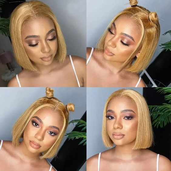 $129 = 2 Wigs | V Part Glueless Wear & Go Water Wave Wig + 8Inch #27 Honey Blonde Straight Bob 4X4 Lace Closure Wig