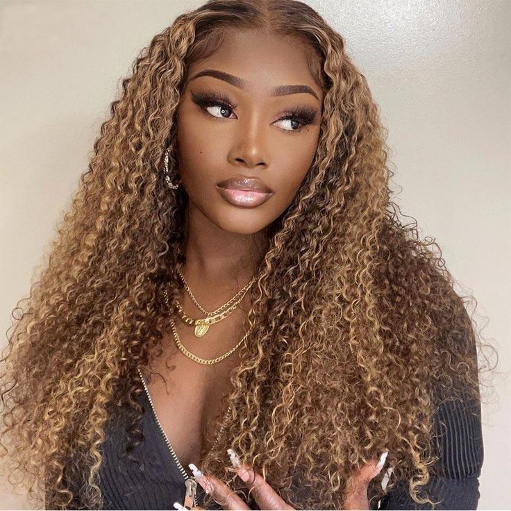 Honey Blonde Highlight 13x6 Lace Front Wigs Ombre Color Kinky Curly Human Hair Wigs