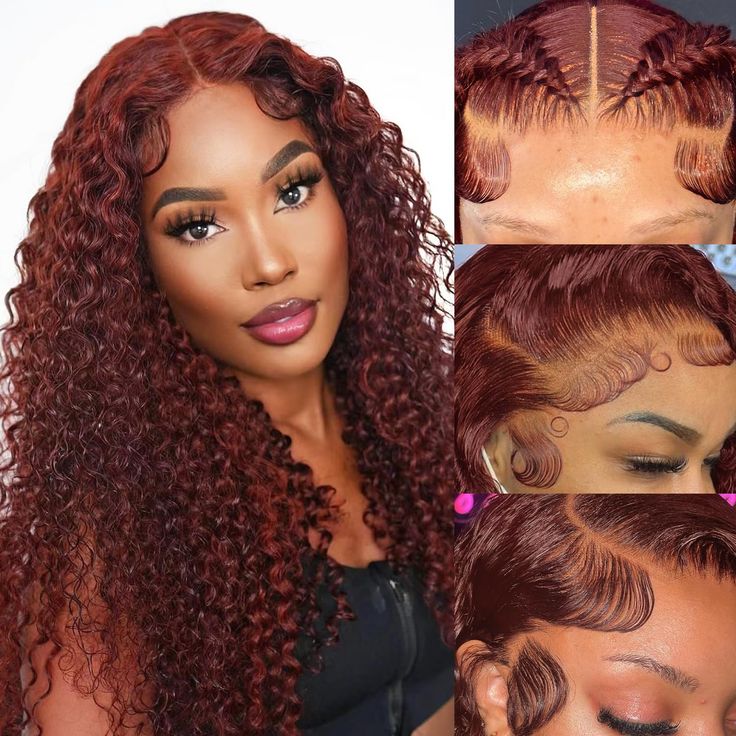 Pre Plucked #33 Reddish Brown Kinky Curly Transparent Lace Human Hair Wigs Natural Hairline