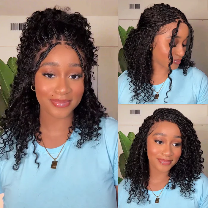 Zlike Boho Braids Water Wave Glueless Closure Lace with Braided Top Human Hair Wigs Pre-Cut Lace