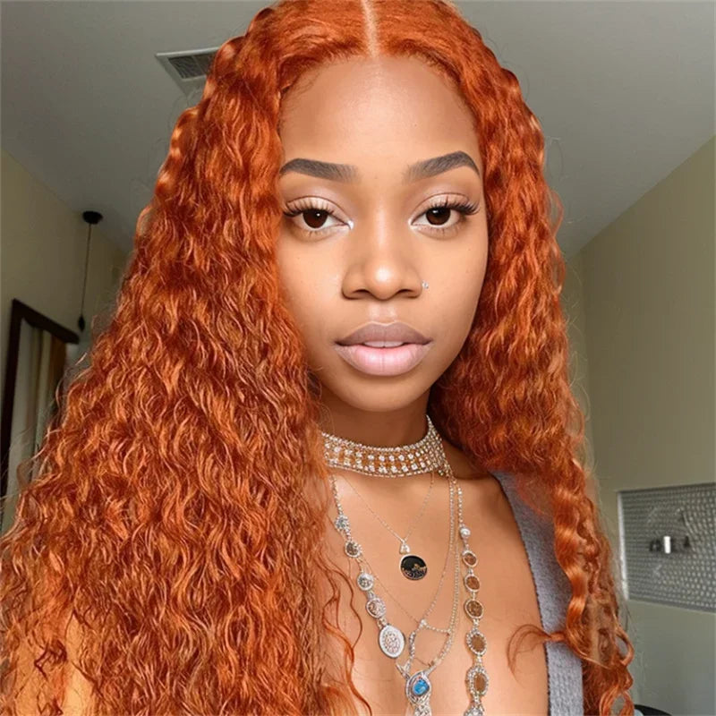 Pre Plucked Water Wave Lace Front Wig #350 Ginger Orange Colored Human Hair Wigs For Women