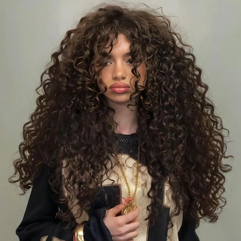 Zlike Bouncy Spiral Loose Curls Wigs 300% Density Human Hair Transparent Lace Front Wigs For Women