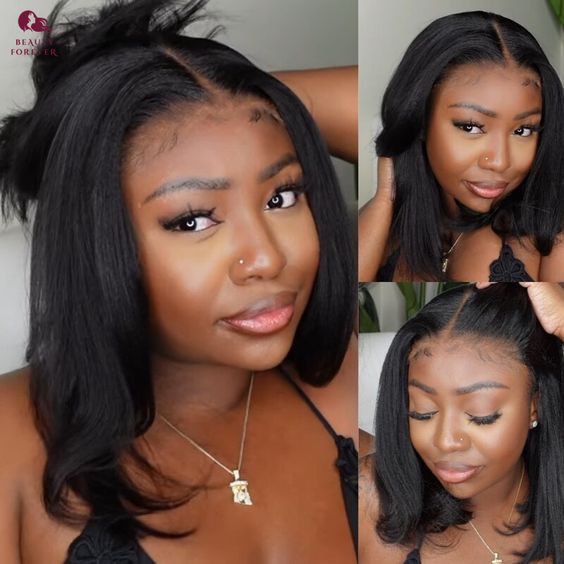 $129 = 2 Wigs | 10Inch Glueless Pre Cut Yaki Straight Bob 5X5 Lace Closure Wig + U Part Glueless Wear & Go Body Wave Wig