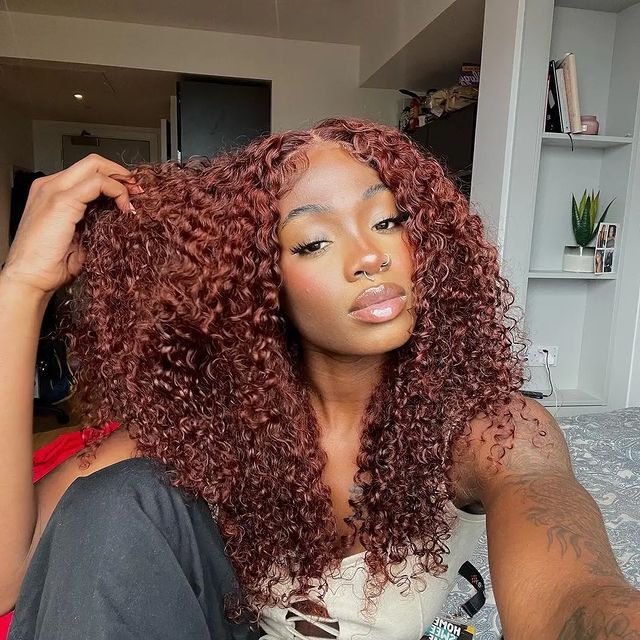 #33 Reddish Brown High Density Curly Lace Front Human Hair Wigs For Women