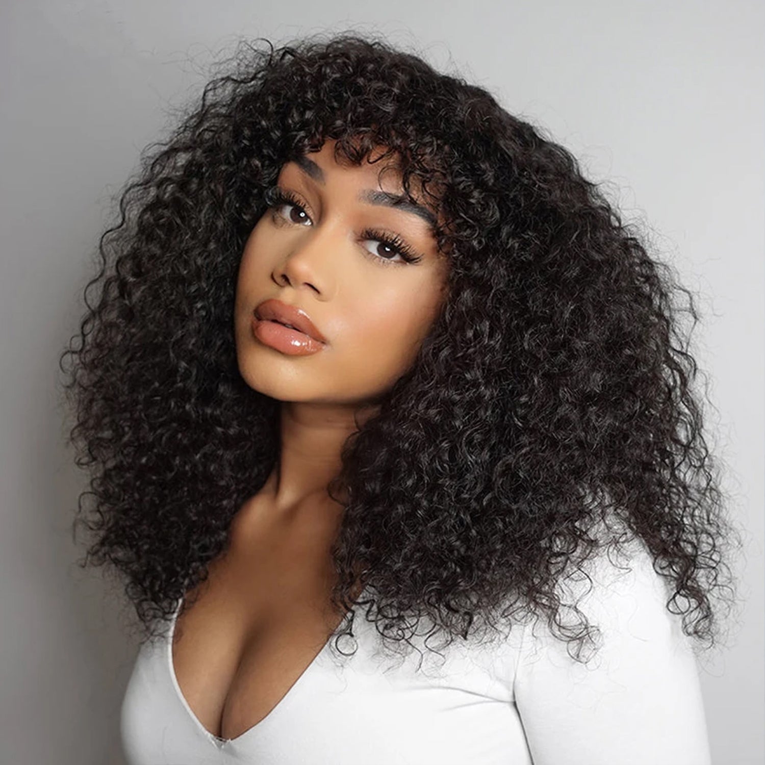 Put On To Go Jerry Curly No Lace Glueless Short Bob 100% Human Hair Wigs With Bangs